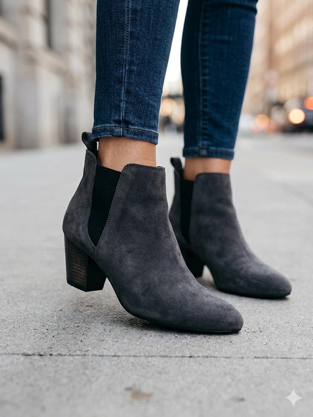 Dressbarn Aubrey Gray Faux Suede Ankle Booties Block Heel Size 7.5